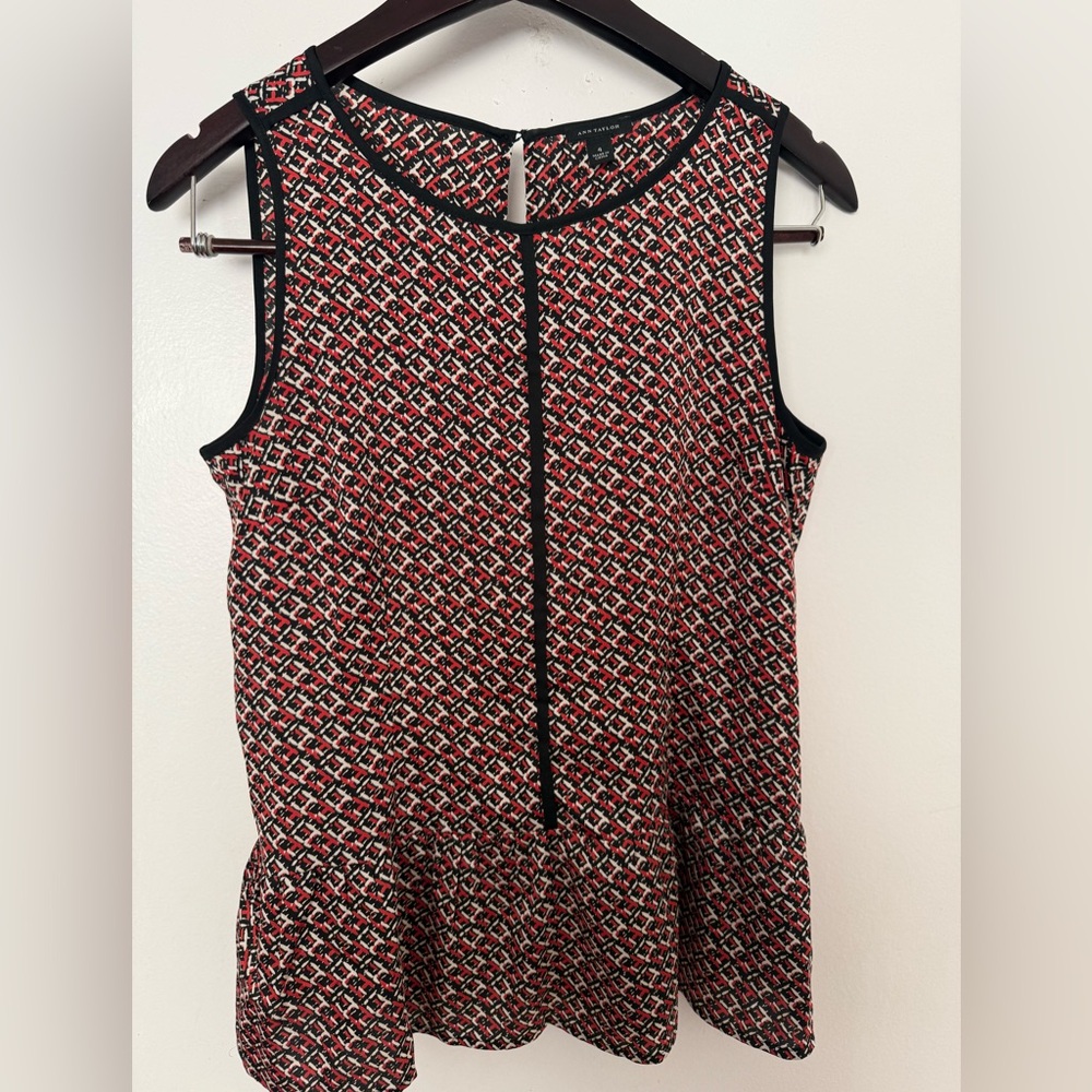 Ann Taylor Red and Black Patterned Blouse